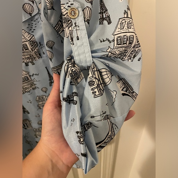 Karl Lagerfeld Paris Blue Printed Whimsical Long Sleeve Button Down - Picture 6 of 8